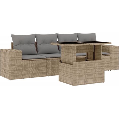 vidaXL Set Divano da Giardino 5 pz con Cuscini Beige in Polyrattan (1/5)