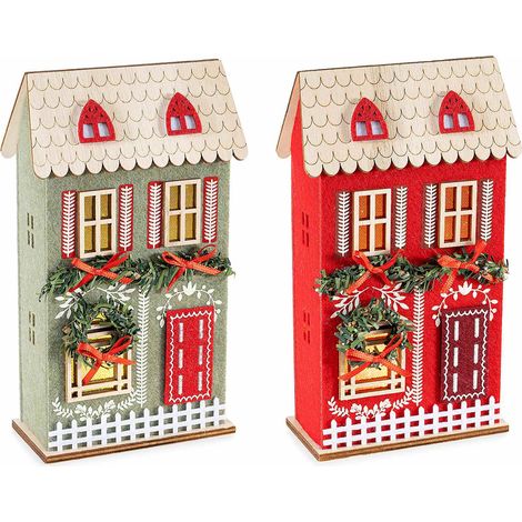 Casette natalizie in legno e panno con decorazioni e LED da appoggiare, set da 4 pezzi, cm 12 x 5,5 x 20,5 H