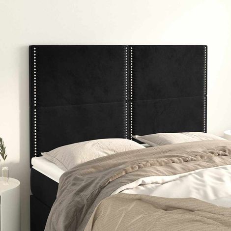 Tête de lit rembourrée en velours noir avec hauteur réglable 144 x 5 x 118/128 cm - PANGIVO (1/5)
