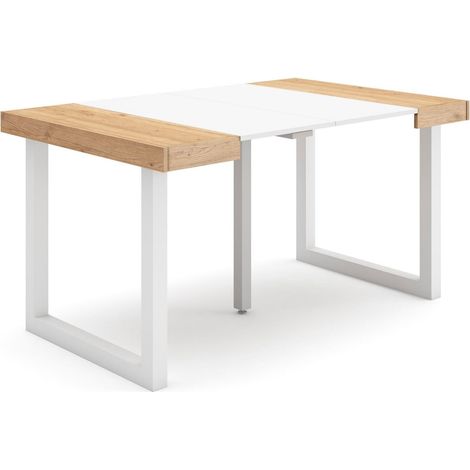 Skraut Home - Ausziehbarertisch, Multifunktionaler ausziehbarer, 140, Für 6 Gäste, Massivholz Beine, Moderner Stil, Eiche und weiß (1/5)