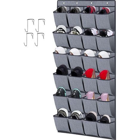 Schuh-Organizer für die Tür mit 24 Fächern – Maße: 56 x 156 cm – Material: Vliesstoff – Inklusive Haken zur einfachen Montage (1/5)