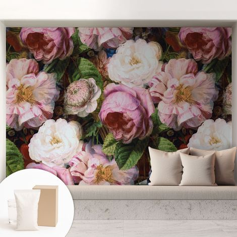 Papier peint intissé avec imprimé pour décoration intérieure pour rénovation a motif - Colle incluse gratuite Élégance florale 208x146 cm (1/5)