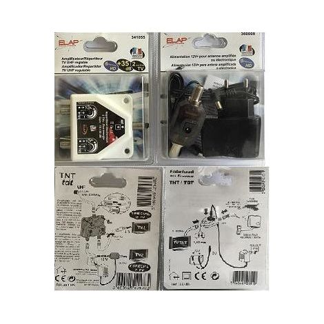 PACK Amplificateur 40 dB 2 sorties Elap 341055 + Alimentation 12V 360008 HDME