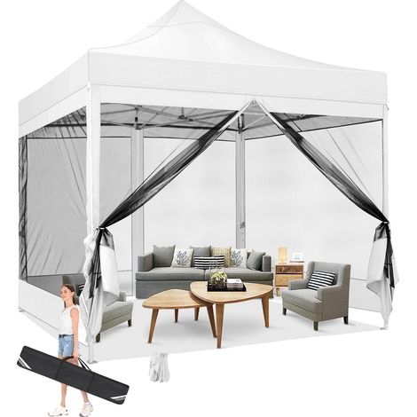 Gazebo, Tissu Imperméable, Protection Contre les Insectes, Blanc (1/2)