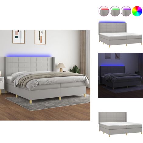 Sommier à lattes de lit matelas LED Gris clair 200x200 cm Tissu - Sommier Tapissier - Lit Plateforme - Lit Avec Led - Matelas À Ressorts Ensachés - Têted Lit Ajustable (1/5)