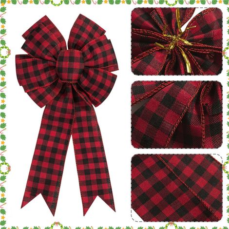 Ribbon Bow - Velours Rouge - Pour Décoration Arbre De Noël Guirlande Couronne Extérieur Intérieur - 40 x 20 cm - 1 Pièce (1/5)