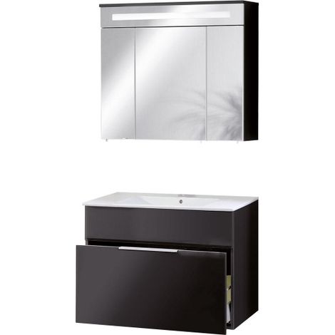 Fackelmann KARA Badmöbel Set 3-teilig, 80 cm, Anthrazit, Keramik, 1 Schublade-08041 (1/5)