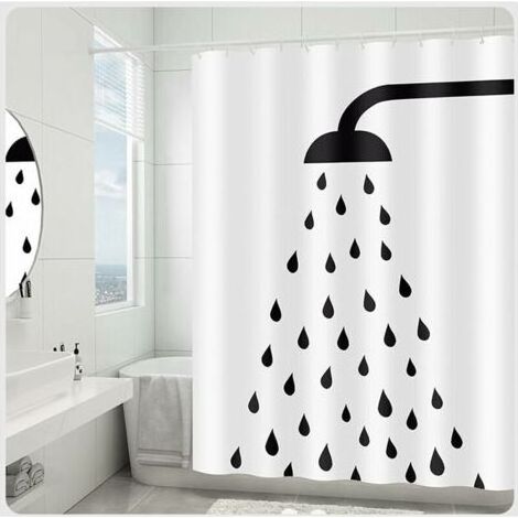 Rideaux de Douche, Rideau de Douche Anti Moisissure Motif Goutte d'eau Rideau Douche 180x180 cm Blanc Noir, (1/5)