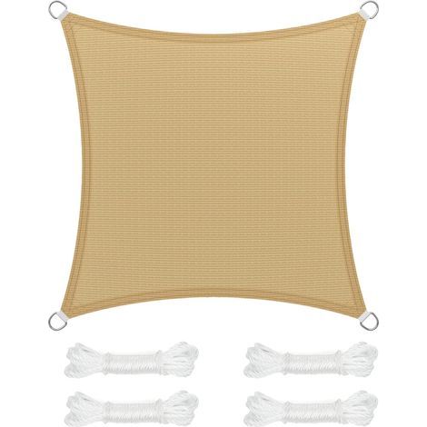 GENERIC-Voile d’Ombrage 3.6 x 3.6 m, Protection Solaire en Tissu HDPE, Respirant, Perméable à l’Eau, pour Terrasse, Jardin, Balcon, Camping, Carré, Concave, Jaune Sable (1/5)