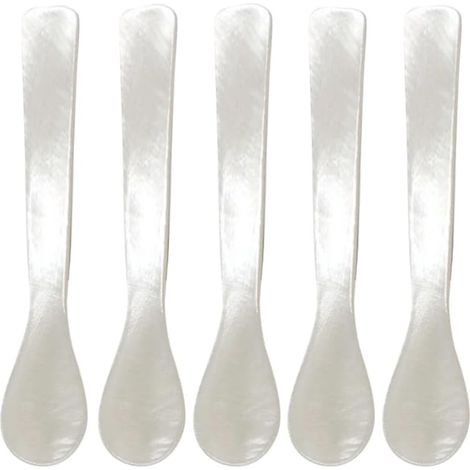 Cuillère à Caviar - Lot de 5 - Nacre Naturelle - Poignée Ronde - Pour Dessert et Café - 12cm (1/5)