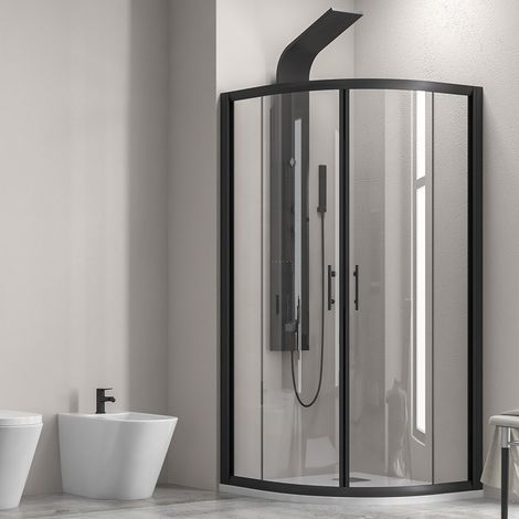 Box doccia 80x80 semicircolare telaio nero vetro trasparente KF2000B kamalu