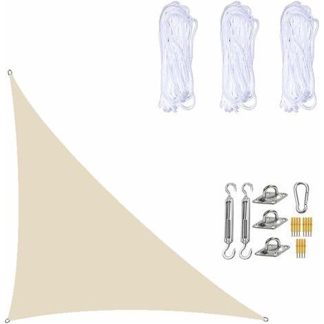 Voile d'ombrage imperméable 3×4×5 mètres, triangle rectangle, toile de protection solaire avec kits de fixation pour jardin, terrasse et plantes, beige - RWShade Sail (1/5)