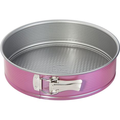 Zenker Z7480 Stampo a molla Creative Studio, diametro 26 cm, teglia da forno con base piatta, teglia rotonda con rivestimento antiaderente, cottura creativa (colore: rosa, argento), quantità: 1 pezzo (1/4)