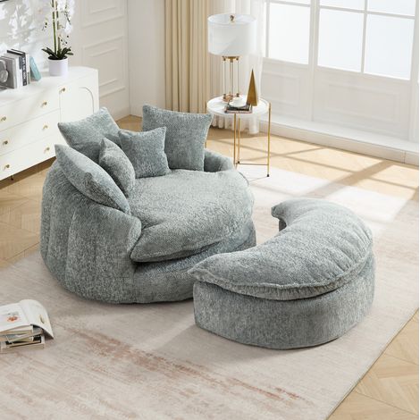MEUBLIV Schlafsessel 190,5 x 138 x 63 cm aus blau-grauem Polyester mit Kissen (1/5)