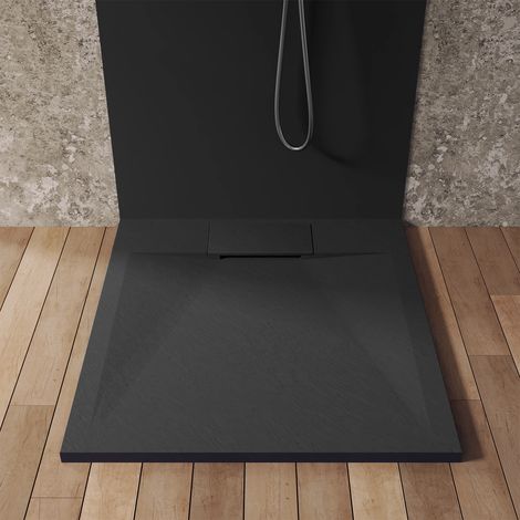 Receveur de douche carré 80x80 en SMC Effet Pierre Couleur Noir Antidérapant et Réductible Hauteur 3,2cm Mod. Cosmos (1/3)