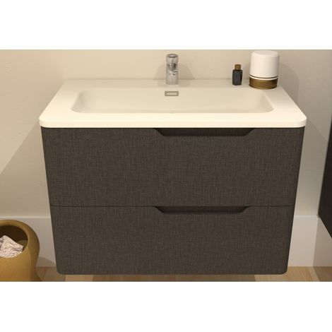 Meuble vasque LUNA Tissé Gris 80 cm - SANS miroir (1/5)