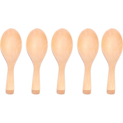 5 cuillères à soupe en bois naturel avec crochet, style japonais, bol poli à la main, ustensiles de table (1/5)