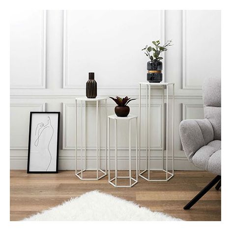 The Home Deco Factory – Sellette gigogne en métal blanc – 3 niveaux – Porte plantes décoratif pour intérieur – Design moderne et épuré