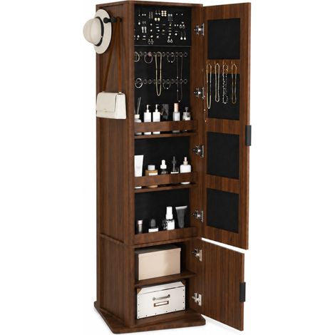 Schmuckschrank mit Ganzkörperspiegel 360° drehbar 4-in-1 MDF 50 x 50 x 170 cm MODENUIT (1/5)