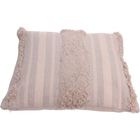 Cuscino imbottito in cotone decorativo per divano sfoderabile 45 x 45 cm -Beige con Righe Panna (1/4)