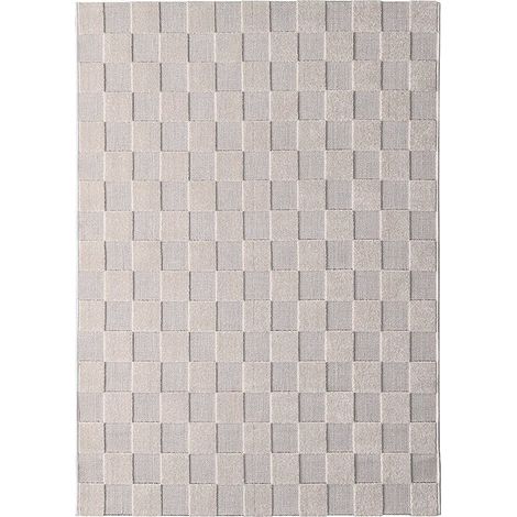 Tapis Design Contemporain Damas XL à Motif Damier en Relief, Coloris Sable, Robuste et Facile d'Entretien - PANGIVO (1/5)