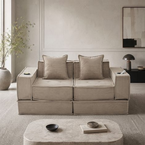 Sofa mit Seitentaschen Cord Khaki 162x78x66 cm OKMYHOME (1/5)