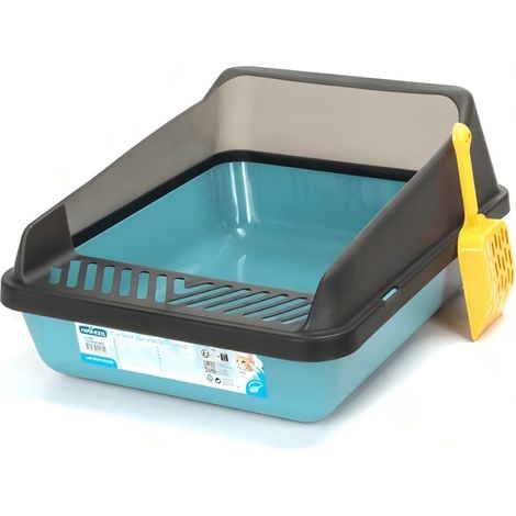 Bac à litière pour chat résistant aux éclaboussures, avec pelle et tapis inclus. (1/3)