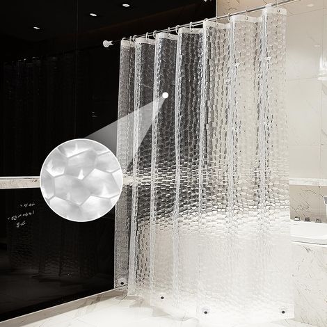 Rideau de douche transparent, 200 x 180 cm, rideau de douche lesté au design 3D, rideau de douche anti-moisissure avec 12 crochets.
