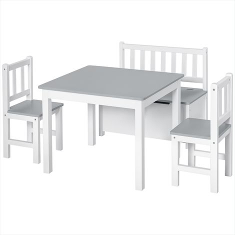 Ensemble table et chaises enfant en MDF pin blanc gris ensemble (1/5)