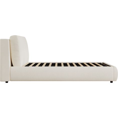 Lit coffre capitonné 180x200 cm avec sommier relevable, tête de lit, beige bouclé (1/5)