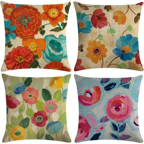 Lot de 4 housses de coussin déco 45 x 45 cm, housse de coussin déco en coton lin (1/5)