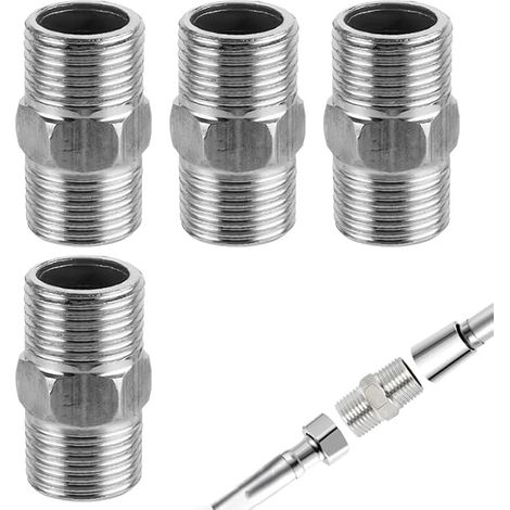 Raccords Doubles 1/2" en Acier Inoxydable, Lot de 4 - Rallonge Filetée pour Tuyau de Douche, Conduite d’Eau, Air, Robinet et Nettoyeur Haute Pression (1/5)