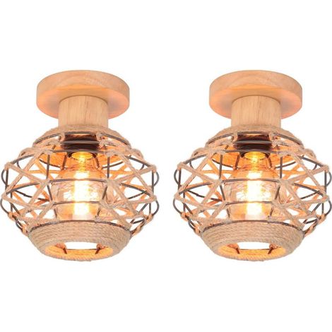2PCS-Plafonnier Vintage, E27 Lampe De Plafond Rétro, Abat-Jour Cage En Ficelle Métallique Ø20CM,Pour Salon Salle Chambre (1/5)