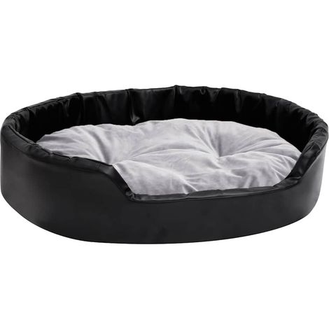 Panier Lit pour Chien Canapé Rembourré Peluche et Similicuir Noir et Gris 90 x 79 x 20 cm (1/5)
