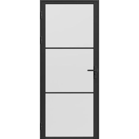 Bloc porte réversible en aluminium et verre trempé dépoli - H204 x L73 cm - Noir - MASERU (1/5)