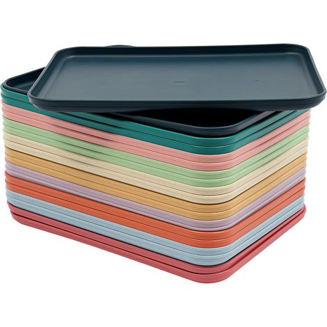 HAUTOUR Lot de 20 plateaux alimentaires rectangulaires en plastique avec bord surélevé - Plateau de service antidérapant pour cuisine, salle à manger - 31 x 22 cm (1/5)