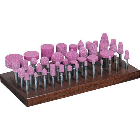 Kit 43 molette abrasive su gambo 6 mm corindone rosa per impiego universale - Conf.1pz