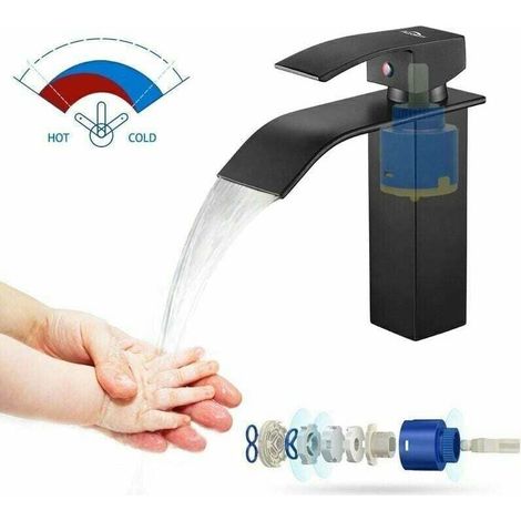 Mitigeur Cascade Noir Moderne pour Lavabo Robinet de Salle de Bain Auralum Convient pour les Lavabos encastrés (1/4)