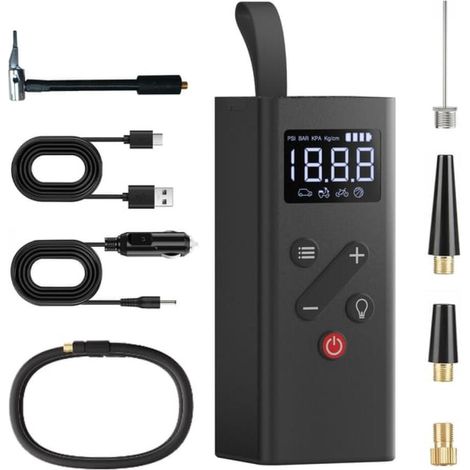 Compresseur d'air portable 150 psi 5000 mAh, gonfleur de pneus de voiture, pompe à air électrique avec affichage numérique, lumière LED et câble 12 V (1/5)