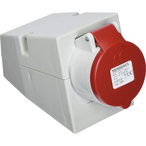 as - Schwabe Presa CEE a parete - 400 V, 16 A, 5 poli - Presa a parete con coperchio incernierato - con alloggiamento resistente agli urti - con collegamenti a vite - Made in Germany - IP44, 60430