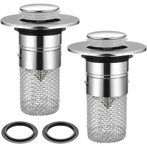 2 STK Waschbeckenstöpsel, Abflussstopfen Waschbecken mit Haarsieb, Abflussfilter Edelstahl Waschbecken Stöpsel für 34-40mm abfluss ablauf, Universal Push Up Ablaufventil Abflusssieb für Waschbecken (1/5)