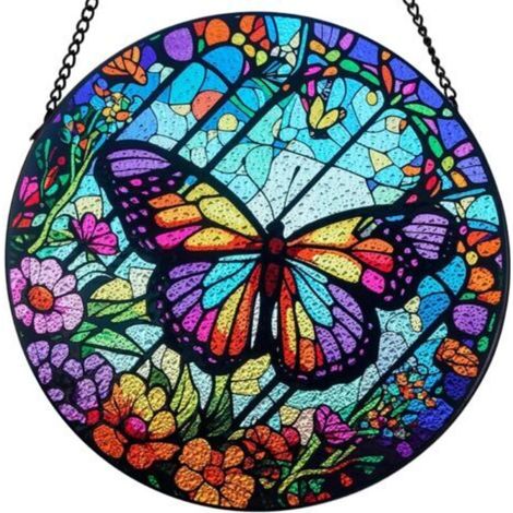 Attrape-soleil papillon pour fenêtre intérieure, décoration en vitrail pour maison, jardin, chalet (30 cm) (1/5)