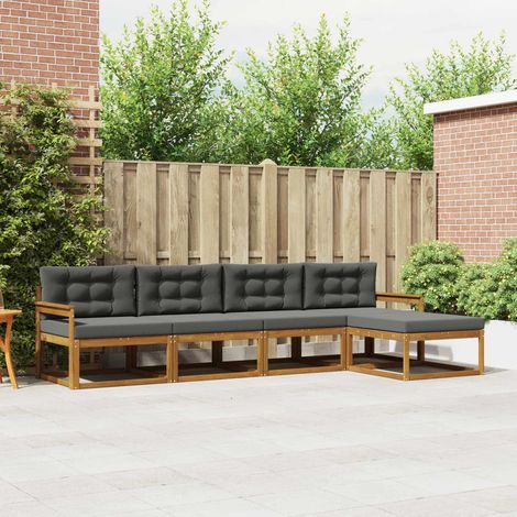 Outdoor-Sofagarnitur mit Kissen 5 pcs Natur und Anthrazit