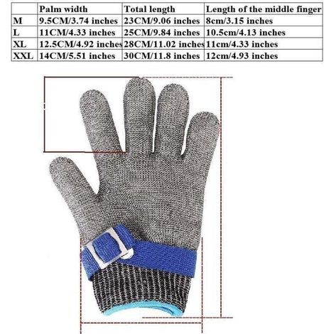 Gant de Boucher en Cotte de Maille Acier inoxydable résistant Coupe Bleu Haute Performance Niveau 5 Protection XL,TRIMEC