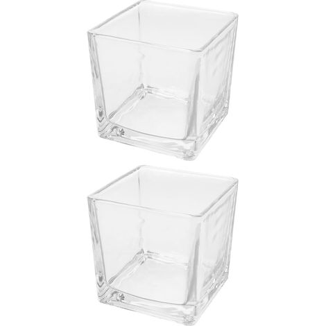 Lot de 2 Jardinières Carrées en Verre Épais Transparent 8x8 Cm pour Plantes Hydroponiques, Vases à Fleurs de Table Décoratifs Polyvalents pour Maison, Bureau et Mariage (1/5)