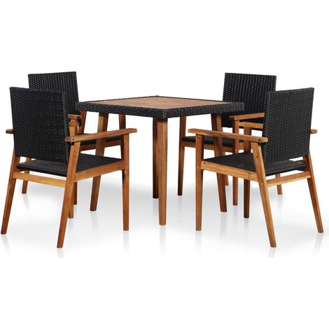 5 pcs Mobilier à dîner de jardin Ensemble table et chaise de jardin Résine tressée Noir et marron RTITTK76339 (1/5)