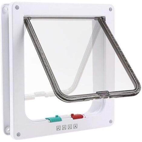 FENOPLASTICAChatière à 4 Positions Chatière pour Chat avec Tunnel Cache Découpe Chatière Chien Porte de Chat avec Serrure Chatières pour Petit Animaux Cat Mate Verrouillable Facile à Installer Blanc(M (1/4)