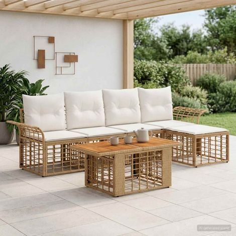 vidaXL Set Divano da Giardino 6 pz Naturale e Bianco Crema polyrattan (1/5)
