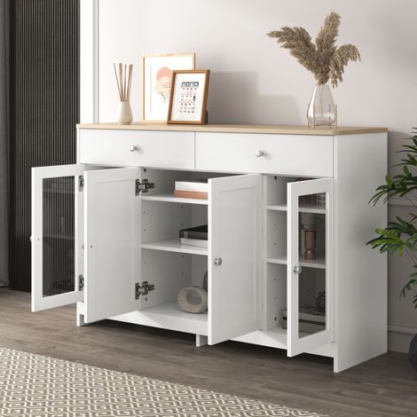 meuble rangement buffet 120 cm bois blanc MDF 4 portes OKMYHOME (1/5)