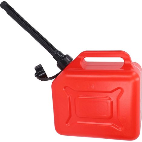 Bidon à essence 5L 1.3 gal ABS antifuite rouge portable avec tuyau de vidange 27cm et graduation pour tondeuse tronçonneuse quad (1/5)